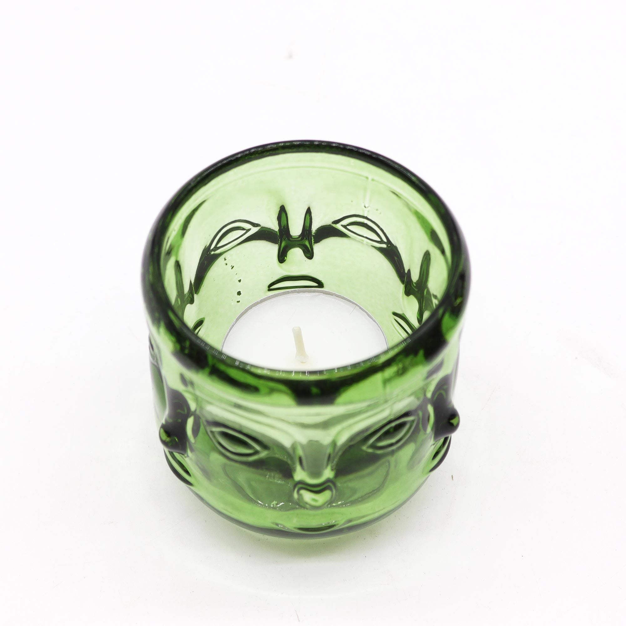 Buddha Faces Candle Jar - Garden Jade
